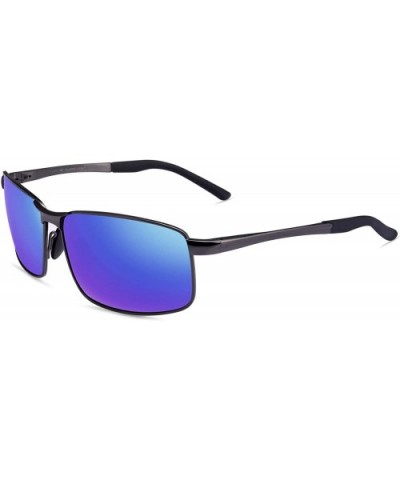 Rectangular Sunglasses for Men Polarized UV Protection Sports Driving Fishing Sun Glasses - Black Frame/Blue Lens - CI18RENEQ...