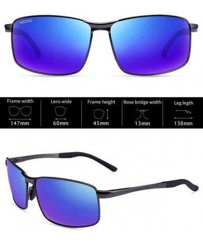 Rectangular Sunglasses for Men Polarized UV Protection Sports Driving Fishing Sun Glasses - Black Frame/Blue Lens - CI18RENEQ...