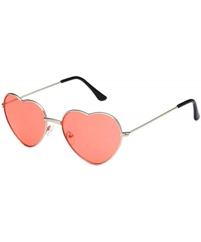 Women Cute Heart Shape Metal Frame Sunglasses with Case UV400 Protection - Silver Frame/Pink Lens - CX18WMHK9EO $6.82 Rimless