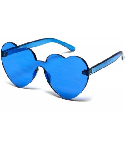 Heart Shaped One Piece Transparent Full Colored Frame Candy Sunglasses - Blue - CY18DNY0WMD $5.95 Round