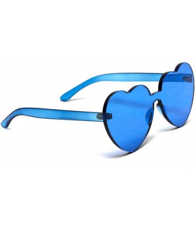 Heart Shaped One Piece Transparent Full Colored Frame Candy Sunglasses - Blue - CY18DNY0WMD $5.95 Round