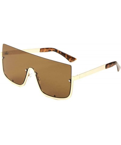 Flat Top Square Semi Rimless Shield One Piece Lens Luxury Sunglasses - Gold Metallic & Tortoise Frame - C318WNHUS78 $9.82 Shield