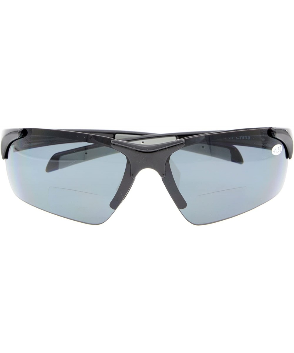 Bifocal Sunglasses with Wrap-Around Sport Design Half Frame for Men and Women - Shiny Black - CF18C3LR56I $14.44 Wrap