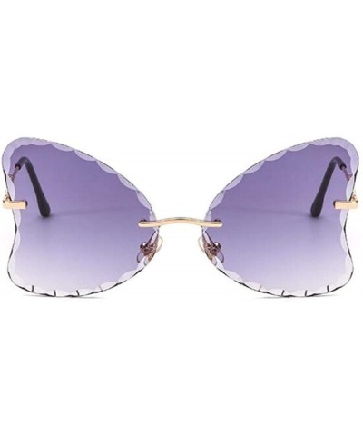 Fashion lady sunglasses butterfly wings frameless wave trimming UV400 - Golden Frame Progressive Tea - CZ198USO54E $26.31 But...