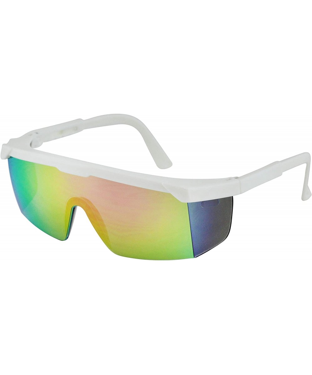 Semi Rimless Performance Wrap Around Sport Style Retro Mirrored Unisex Sunglasses - White / Rainbow Mirror - C7190ESYGXH $14....