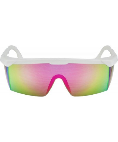 Semi Rimless Performance Wrap Around Sport Style Retro Mirrored Unisex Sunglasses - White / Rainbow Mirror - C7190ESYGXH $14....