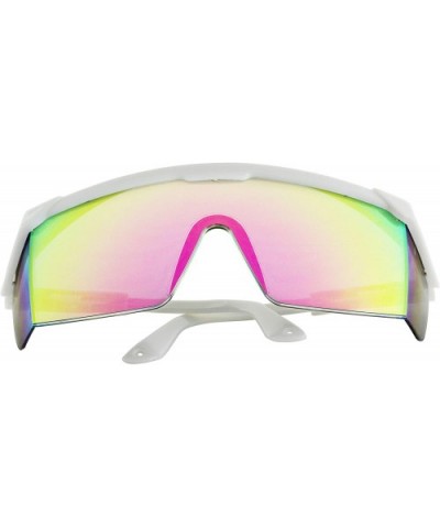 Semi Rimless Performance Wrap Around Sport Style Retro Mirrored Unisex Sunglasses - White / Rainbow Mirror - C7190ESYGXH $14....