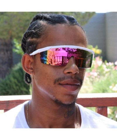 Semi Rimless Performance Wrap Around Sport Style Retro Mirrored Unisex Sunglasses - White / Rainbow Mirror - C7190ESYGXH $14....