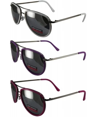 3 Pairs Swag Aviator B Fashion Sunglasses White Purple Pink Frame Flash Mirror Lens - C218Z6RDRZH $30.50 Aviator