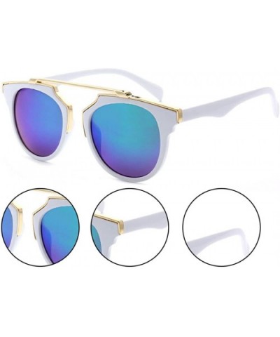 Modern Bi-color Flat Brow Bar Fashion Aviator Sunglasses - Blue - CU12NA7SDFW $4.86 Aviator