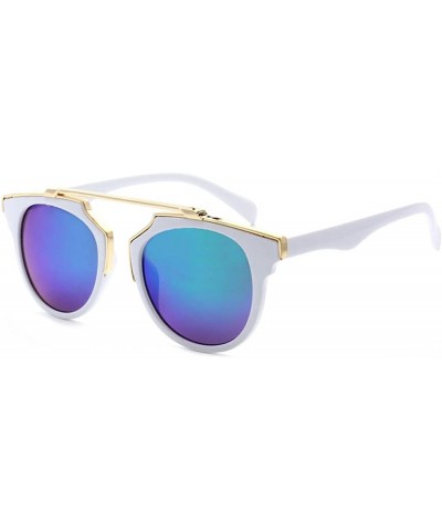 Modern Bi-color Flat Brow Bar Fashion Aviator Sunglasses - Blue - CU12NA7SDFW $4.86 Aviator