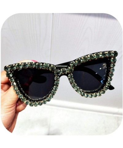 Black Crystal Sunglasses Women Cat Eye Vintage Luxury Sun Glasses Woman Oversize Fashion Shade UV400 - Green - CL198A2RO38 $3...