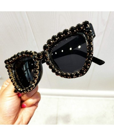 Black Crystal Sunglasses Women Cat Eye Vintage Luxury Sun Glasses Woman Oversize Fashion Shade UV400 - Green - CL198A2RO38 $3...