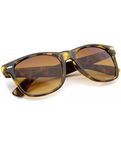 Classic Wide Temples Neutral-Hued Square Lens Horn Rimmed Sunglasses 54mm - Shiny Tortoise / Amber - CE12K5F7GXP $5.95 Square