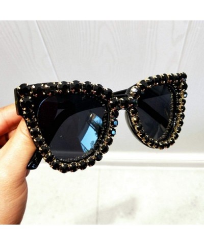 Black Crystal Sunglasses Women Cat Eye Vintage Luxury Sun Glasses Woman Oversize Fashion Shade UV400 - Green - CL198A2RO38 $3...