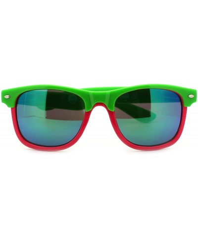 Multicolor Reflective Lens Square Sunglasses Colorful 2-tone Mix - Green Pink - CT11MQ4SFAL $7.12 Square