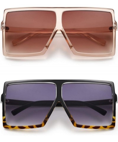 2 Pairs Square Oversized Sunglasses for Women Man Fashion Flat Top Sunglasses - CU18ZAGH4X5 $8.82 Square