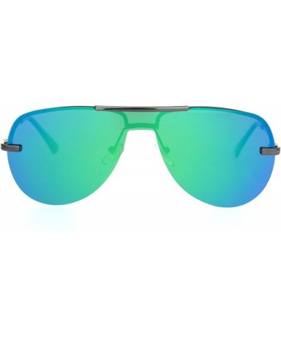 Polarized Mens Flat Top Mobster Color Mirror Shield Pilots Sunglasses - Gunmetal Teal Mirror - C818OWZRGYK $10.72 Shield