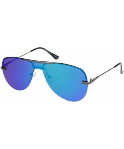 Polarized Mens Flat Top Mobster Color Mirror Shield Pilots Sunglasses - Gunmetal Teal Mirror - C818OWZRGYK $10.72 Shield