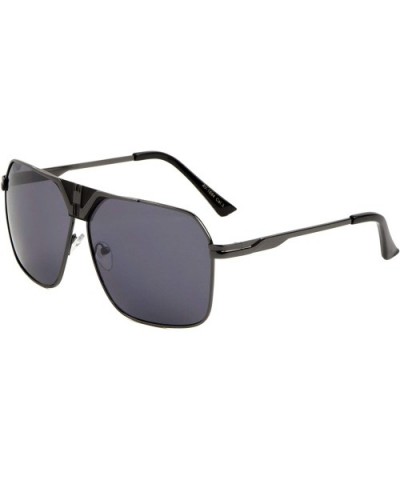 Flat Top Shield Bridge Geometric Square Aviator Sunglasses - Black - CB197R40L4O $11.75 Shield