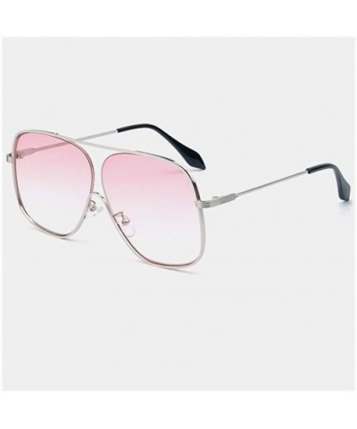 Oversize Square Metal Frame Sunglasses for Women Gradient Lens UV400 - C4 Silver Pink - CW198G0DAUX $6.62 Square
