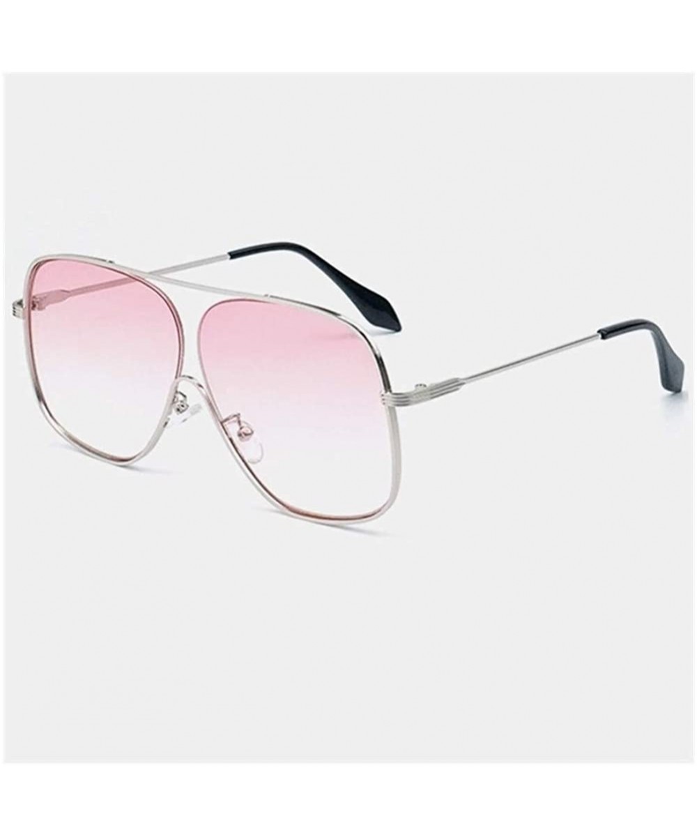 Oversize Square Metal Frame Sunglasses for Women Gradient Lens UV400 - C4 Silver Pink - CW198G0DAUX $6.62 Square