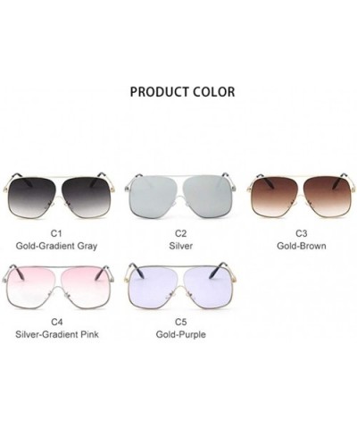 Oversize Square Metal Frame Sunglasses for Women Gradient Lens UV400 - C4 Silver Pink - CW198G0DAUX $6.62 Square