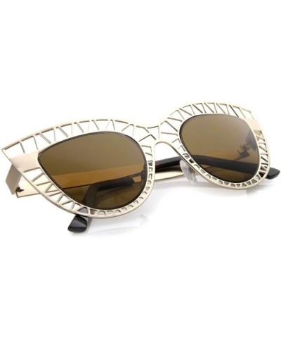 Womens Laser Tinted Lens Oversized Cat Eye Sunglasses 53mm - Gold / Brown - C512H0L9XC9 $8.51 Oversized