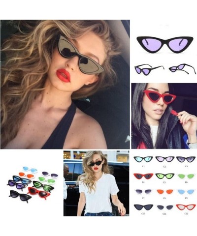 Small Frame Skinny Cat Eye Sunglasses for Women Colorful Lens Mini Narrow Retro Cateye Vintage Sunglasses - D - CF190EC6UIL $...