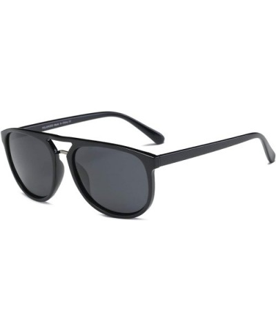 Retro Classic Circle Round Brow-Bar Aviator Style Polarized Fashion Sunglasses - Black - CV18WU8IK0O $15.74 Goggle