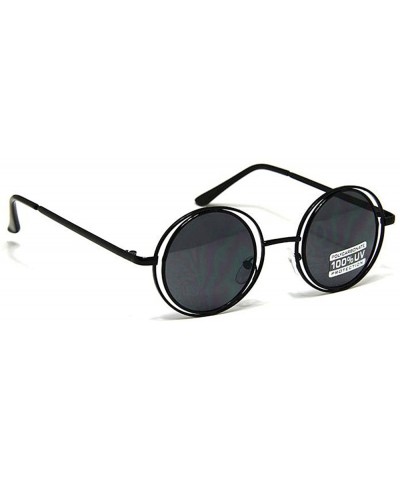 Double Circle Frame Round Sunglasses Thin Metal Unique Fashion Shades - Black - C611EF3WBE3 $7.16 Round