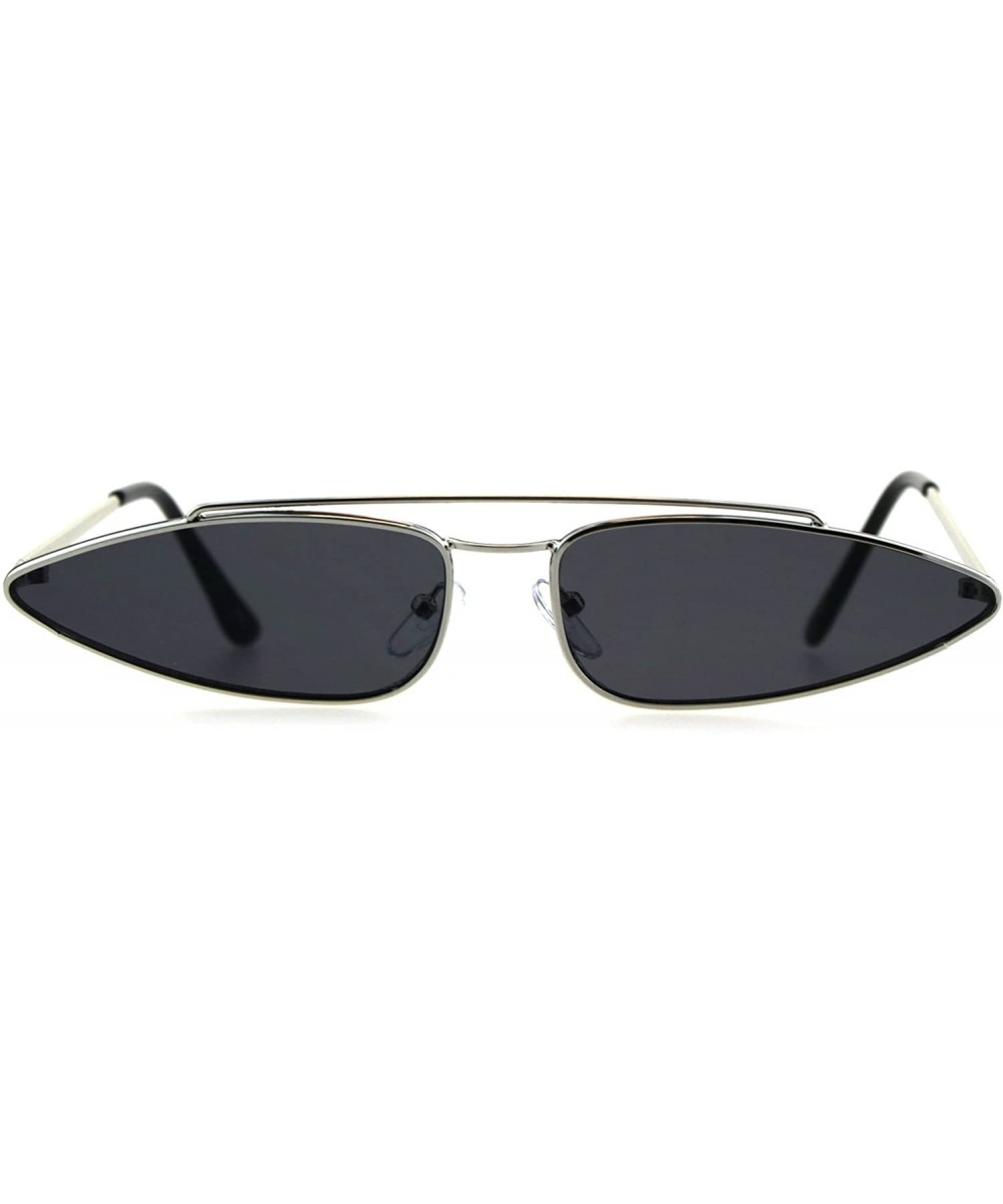 Mens Unique Triangle Narrow Rectangular Hippie Metal Rim Sunglasses - Silver Black - CX18G8SKY5W $7.68 Rectangular