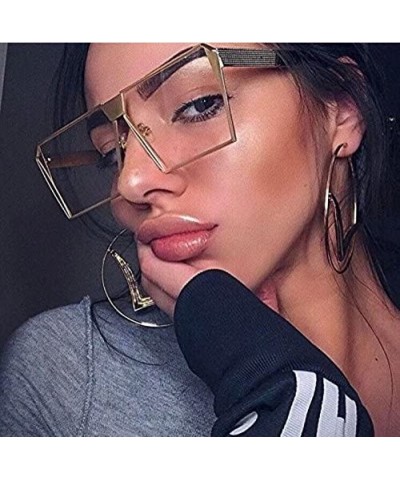 Oversized Vintage Square Metal Frame Sunglasses - Gold-transparent - CS18E6WNG2W $10.29 Oversized