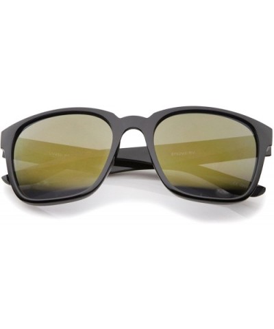 Modern Wide Temples Square Color Mirror Lens Horn Rimmed Sunglasses 56mm - Shiny Black / Gold Mirror - CR12K5F7MJ3 $6.81 Wayf...