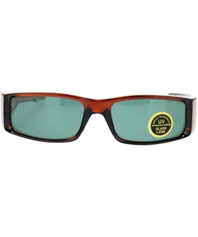 Tempered Glass Lens Narrow Rectangular Mens Sport Biker Gangster Sunglasses - Brown - CG11NMUKV1P $8.28 Rectangular