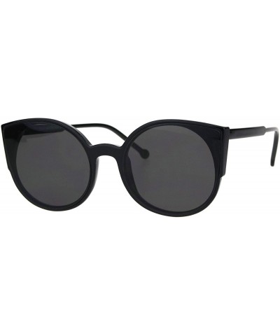 Womens Mod Round Circle Lens Retro Cat Eye Plastic Sunglasses - All Black - CJ18HR8GUIQ $8.61 Cat Eye