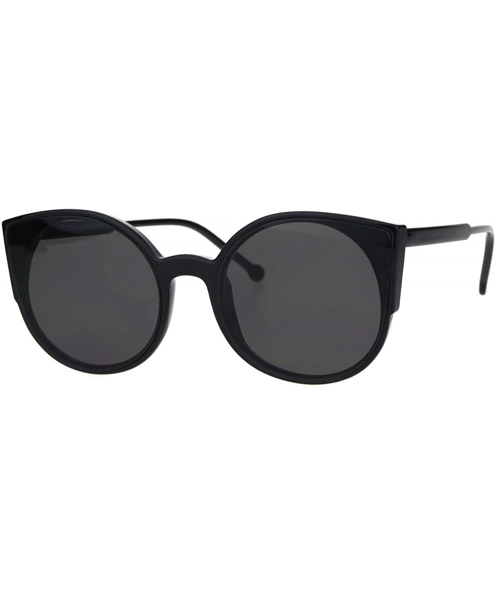 Womens Mod Round Circle Lens Retro Cat Eye Plastic Sunglasses - All Black - CJ18HR8GUIQ $8.61 Cat Eye