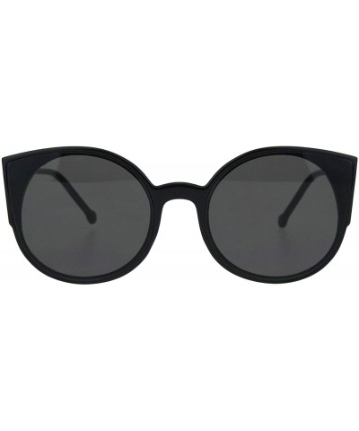 Womens Mod Round Circle Lens Retro Cat Eye Plastic Sunglasses - All Black - CJ18HR8GUIQ $8.61 Cat Eye