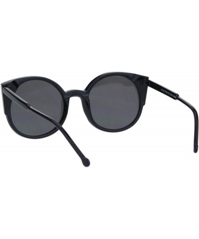 Womens Mod Round Circle Lens Retro Cat Eye Plastic Sunglasses - All Black - CJ18HR8GUIQ $8.61 Cat Eye