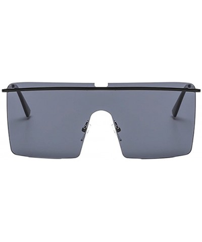 Unisex Large One Piece Flat Top Oversized Square Sunglasses Vintage - Black Metal Frame & Gray Lens - CO18CX6KETA $7.82 Square