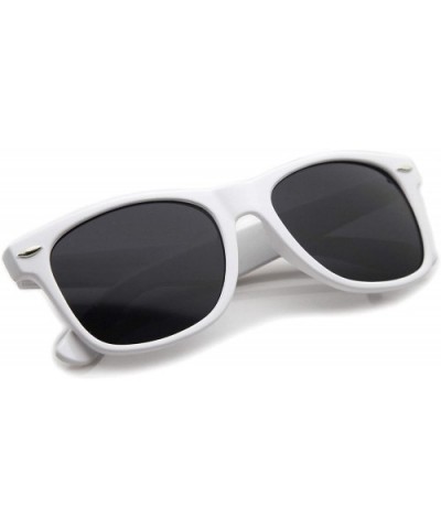 Classic 80's Retro Colored Frame Wide Temples Horn Rimmed Sunglasses 54mm - White / Smoke - CN12KRZD5WJ $5.83 Wayfarer