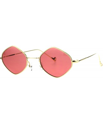 Mens Vintage Style Diamond Metal Wire Rim Snug Sunglasses - Gold Red - CI185OHEGO5 $6.45 Rectangular