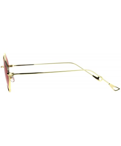 Mens Vintage Style Diamond Metal Wire Rim Snug Sunglasses - Gold Red - CI185OHEGO5 $6.45 Rectangular