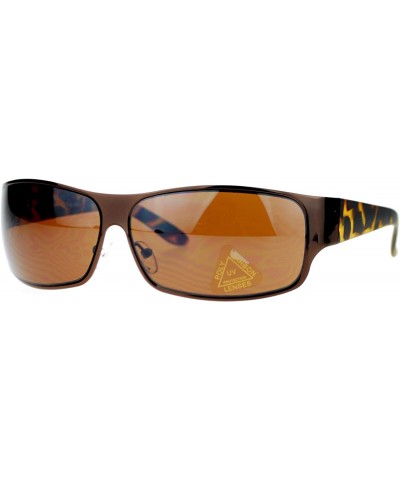 Mens Metal Frame Warp Biker Style Classic Sporty Sunglasses - Brown - CD11ATASSZ5 $6.92 Sport