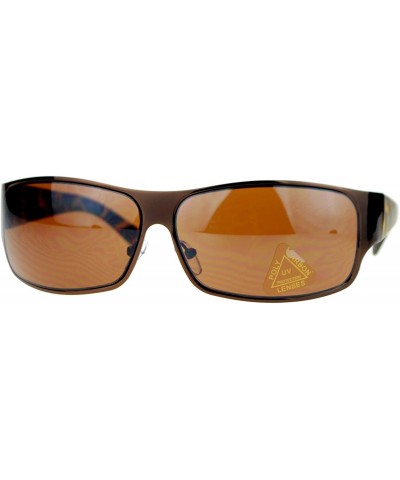 Mens Metal Frame Warp Biker Style Classic Sporty Sunglasses - Brown - CD11ATASSZ5 $6.92 Sport