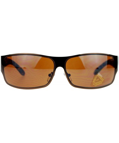 Mens Metal Frame Warp Biker Style Classic Sporty Sunglasses - Brown - CD11ATASSZ5 $6.92 Sport