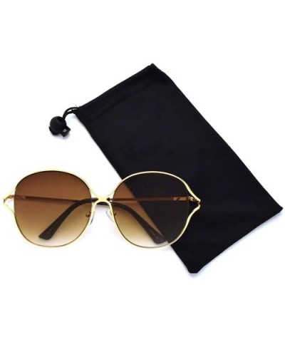 Oversize Round Flat Lens Sunglasses 4183 - Gold Brown - CH18SA0DI2N $8.56 Oversized
