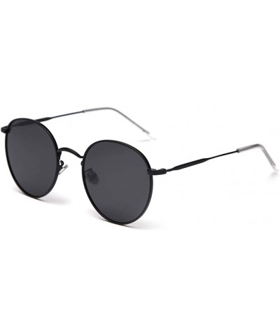 Metal Round Sunglasses Women Polarized Retro Sun Glasses for Men Driving Eyewear - Full Black - CE18X56TTNX $12.61 Round