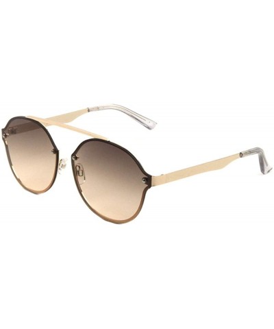 Semi Rimless Stud Lens Curved Top Bar Round Bridgeless Sunglasses - Brown - CC1908ADZNH $11.15 Round