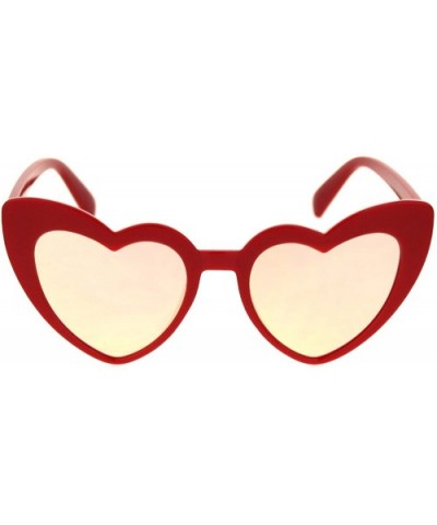 Womens Cute Pink Peach Mirror Lens Cat Eye Heart Shape Sunglasses - Red Pink Mirror - C618OSYG573 $9.92 Cat Eye